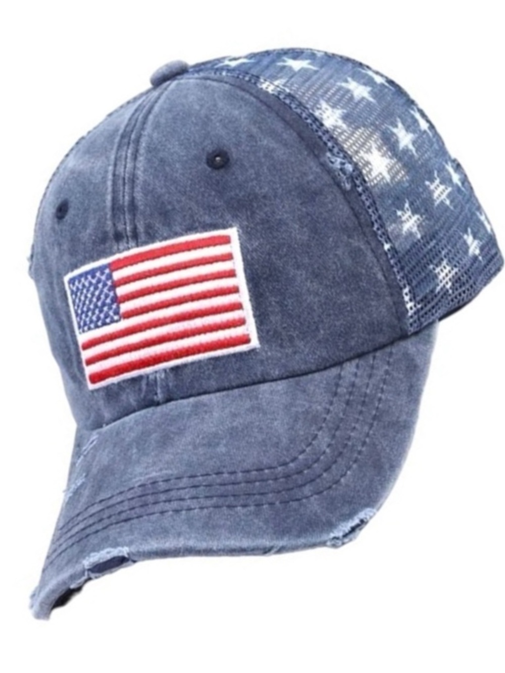 USA patriotic American Flag Distressed Trucker Hat - Picture 2 of 8